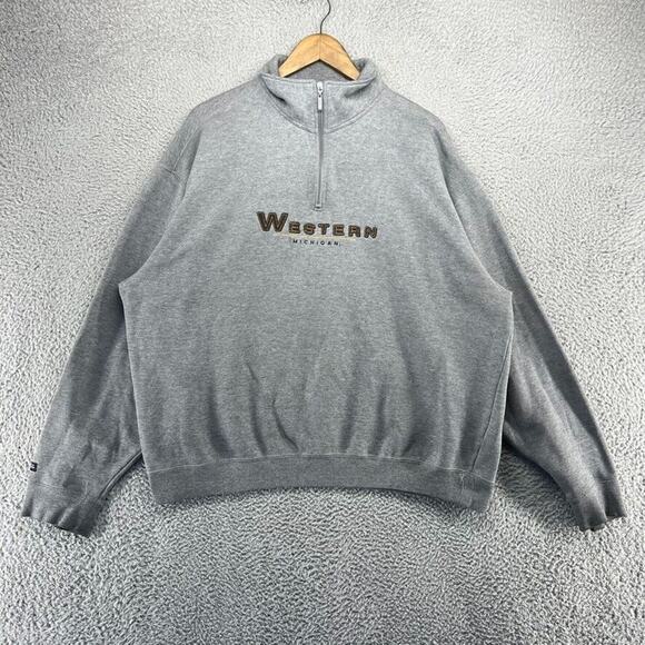 Vintage Western Michigan Sweatshirt Men's Extra Large Gray Spellout Mock 1/4 zip - Picture 1 of 15